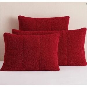 RARE 1 Pottery Barn Red Teddy Faux Fur Quilted EURO 26" Pillow Sham Holiday Cozy